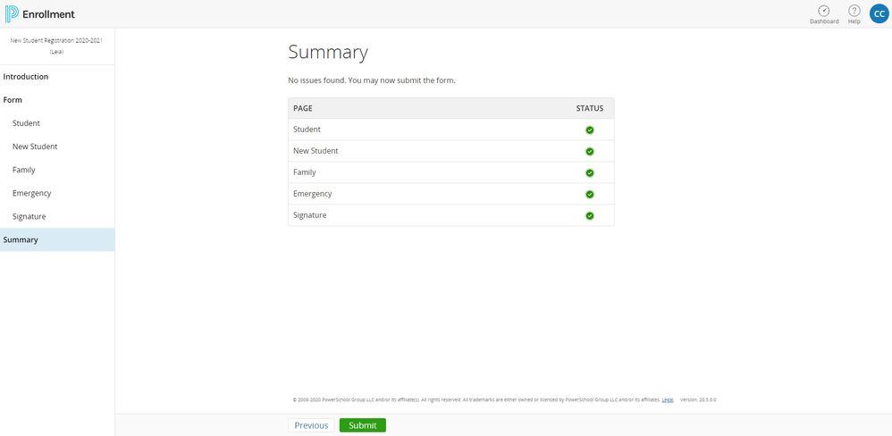 Form ready for submission