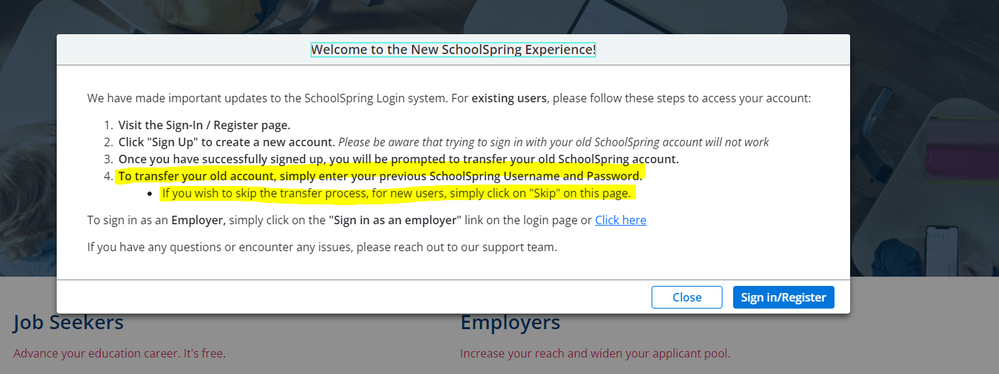 Screenshot illustrating the pop-up message