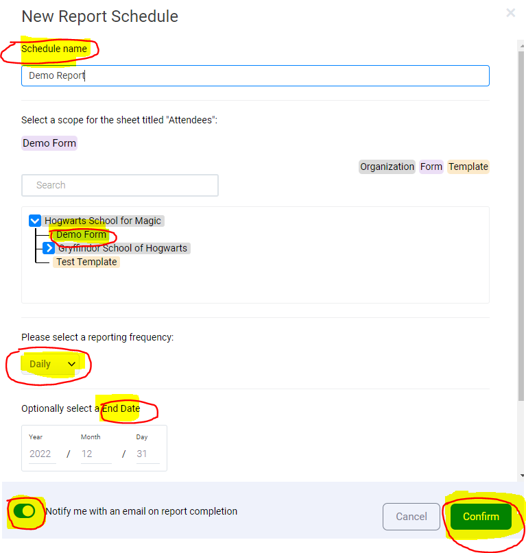 Toggle on Notify me with me an email on report completion.png Toggle on Notify me with me an email on report completion