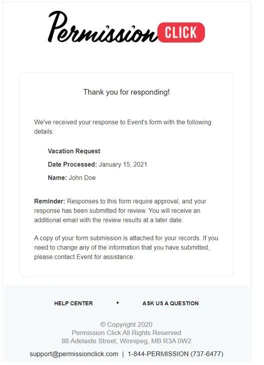 Response submission confirmation email