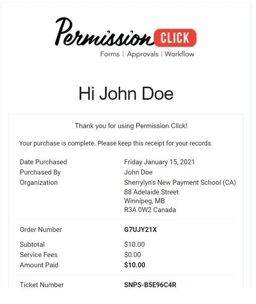 Purchase receipt email