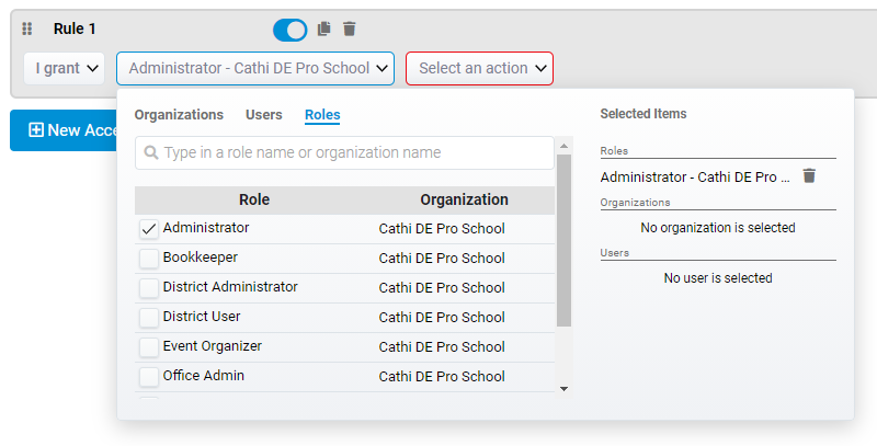 Choose organizations, roles, or users