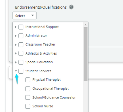 Screenshot illustrating the Endorsements/Qualifications page