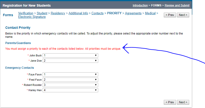 Screenshot illustrating the Priority page